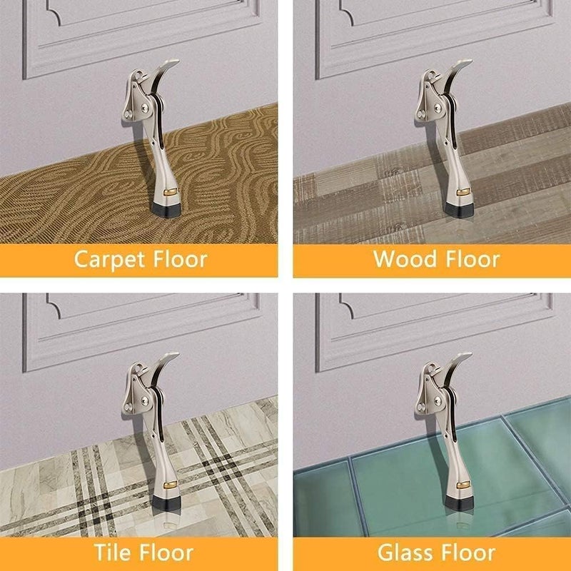 Gotega Door Stopper, 2 Packs Kickdown Door Stop with One Touch Adjustable Height and Rubber Tip 4 Inches, Heavy Duty Door Stops, Door Holder, Bottom of Door - Satin Nickel - Image 5